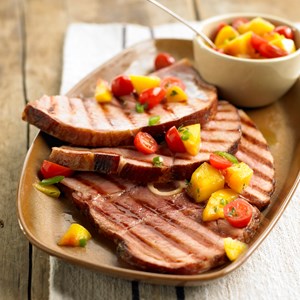 Grilled Ham Steaks with Peach Salsa