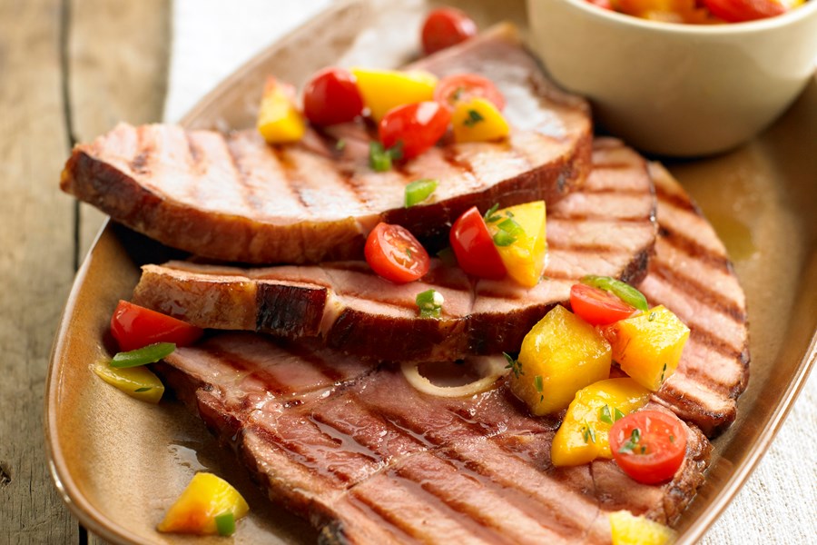 Grilled Ham Steaks with Peach Salsa