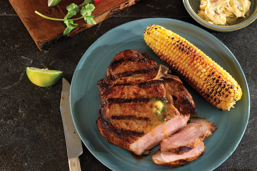 Grilled Porterhouse Chops with Chipotle Cilantro Butter