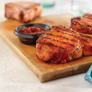 Grilled Ribeye Pork Chops with Easy Spicy BBQ Sauce