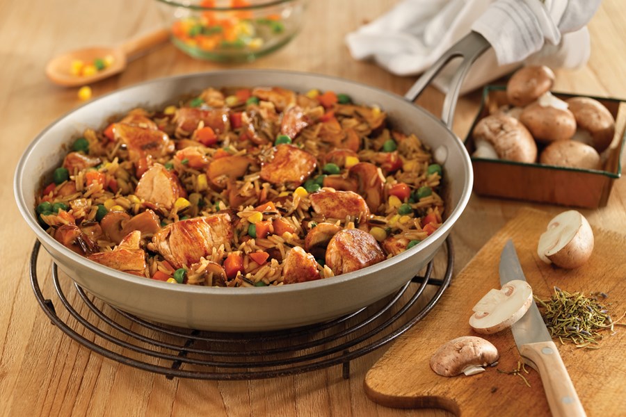 One-Skillet Pork with Wild Rice and Herbs 
