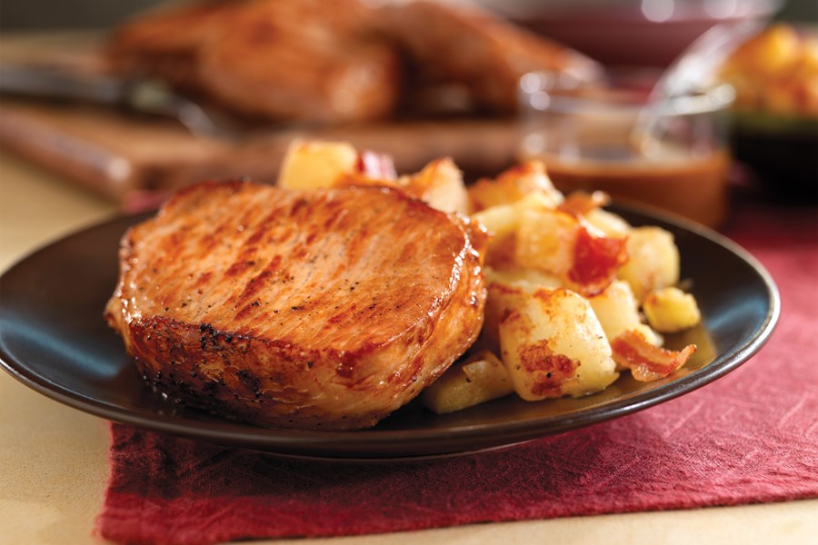 Pan-Seared Pork Chops & Apple Bacon Hash
