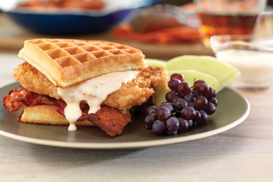 Pork Chop and Waffle Sandwiches with Maple “Gravy”