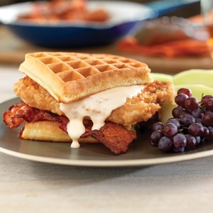 Pork Chop and Waffle Sandwiches with Maple “Gravy”