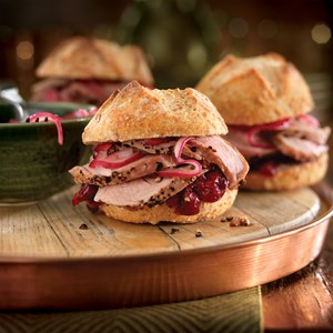 Roast Pork Tenderloin Sliders with Cranberry Sauce and Pickled Onions