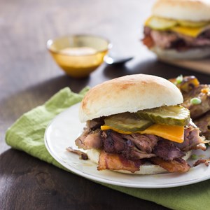 Cheesy Maple Bacon Pulled Pork Sandwich