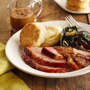 Molasses-Glazed Ham with Bacon Red-Eye Gravy