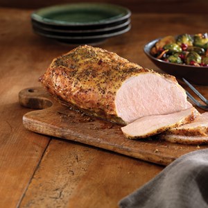 Pork Roast with Bacon, Brussels Sprouts and Pomegranate