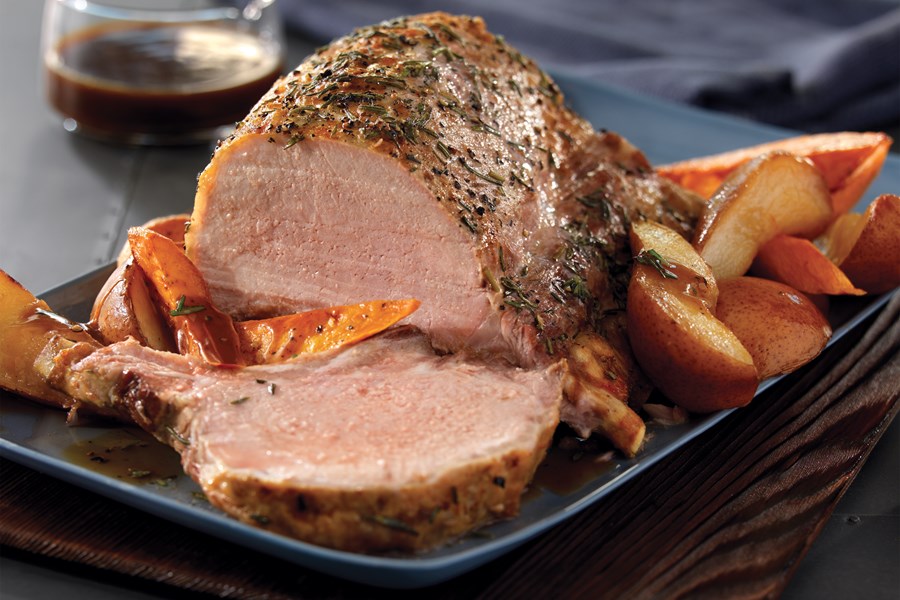 Pork Roast with Sweet Potatoes, Pears and Rosemary 