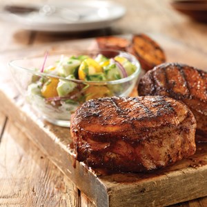 Smoky Hot Chops with Cucumber-Tomato Salad