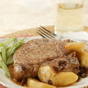 Thick Pork Chops with Spiced Apples and Raisins