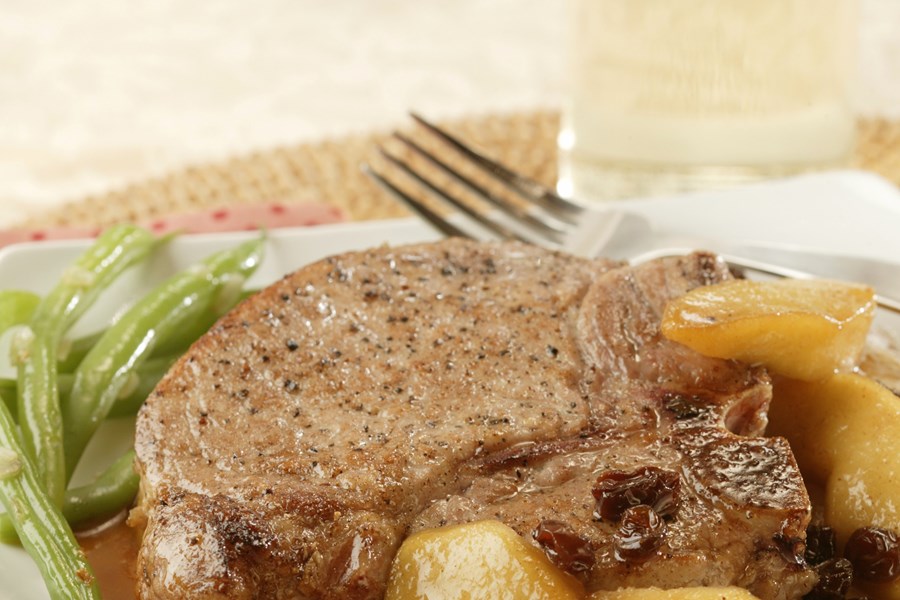 Thick Pork Chops with Spiced Apples and Raisins